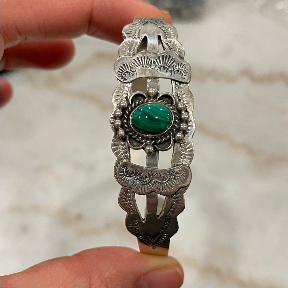 Silver Bracelet with Green Stone